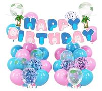 Set di decorazioni per compleanno con scritta in inglese "Happy Birthday", palloncini in lattice con foglie e fiori, isola tropicale, decorazioni per feste per tutto l'anno, forniture per feste