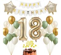 Set di decorazioni per compleanno per 18 anni, oro champagne bianco, verde salvia, striscione Happy Birthday per adulti, donne, uomini, decorazione per il 18° compleanno, sfondo fotografico