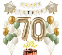 Set di decorazioni per compleanno per 70 anni, oro champagne bianco verde salvia, striscione Happy Birthday per adulti e donne, uomini, decorazione per il 70° compleanno, elegante decorazione per 70°