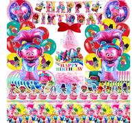 Set di decorazioni per compleanno Trolls anni '80 - Trolls per bambini, palloncino, festa, stoviglie, decorazioni di compleanno, festa di compleanno, tovaglia