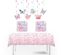 Set di decorazioni per feste a forma di farfalla, 22 pezzi, tovaglia, tovaglioli e vortici da appendere, usa e getta per feste di compleanno per ragazze, principesse, baby shower (set di farfalle)