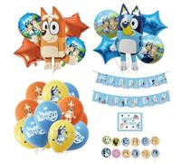 Set di decorazioni per feste a tema Bluey, inclusi palloncini, bandiere, decorazioni per torte e cartoline. Perfetto per decorare la tavola della festa di compleanno, palloncini per feste, decorazioni