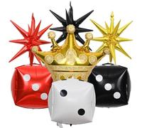 Set di decorazioni per feste a tema casinò, 7 palloncini grandi con dadi e corona, palloncini in lamina a forma di stella, colore rosso, nero, oro, corona, cono, palloncini, per giochi di poker di Las