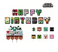 Set di decorazioni per feste a tema Minecraft Pixel Battle, include bandiere per tirare, palloncini, decorazioni per torte, adatto per Natale Alza la bandiera,Set di 3 banner + inserti grandi e piccol