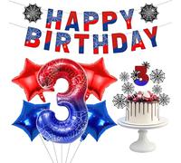 Set di decorazioni per feste con ragnatela, striscione di buon compleanno, palloncini in lamina numero 3 da 101 cm, con numero 3, decorazioni per torte per bambini per 3° compleanno a tema per bambini
