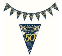 Set di decorazioni per feste di compleanno 9 pezzi: 18°, 21°, 30°, 40°, 50°, 60° - Striscioni blu e dorati, set di bandierine triangolari, articoli per feste e decorazioni per la casa