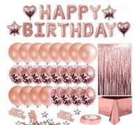 Set di decorazioni per feste di compleanno in oro rosa con palloncini felici, nastri, tende, tovaglie, forniture per ragazze e donne