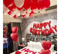 Set di decorazioni per feste di compleanno rosse da 13/58 pezzi, include un banner con la scritta "Buon compleanno" in rosso, palloncini in lattice, palloncini a forma di cuore e d'amore in foil con p