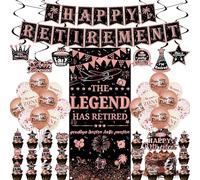 Set di decorazioni per feste di pensionamento, 54 pezzi, colore nero e oro rosa, include striscione, sfondo The Legend has Retired e palloncini in lattice, per donne in pensione a tema