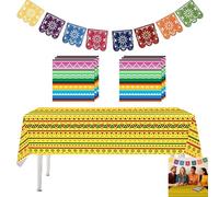 Set di decorazioni per feste messicane - Include tovaglia, 20 tovaglioli di carta Fiesta e striscione riutilizzabile con bandiera Papel Picado - Giorno dei morti, Cinco de Mayo e kit di decorazione da