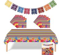 Set di decorazioni per feste messicane - Include tovaglia colorata, 20 tovaglioli e striscione Papel Picado - Completo giorno dei morti, Halloween e Taco Night Party forniture per uso interno ed