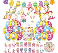 Set di decorazioni per feste pasquali per la casa, kit da 93 pezzi con striscione, palloncini, decorazioni per torte e forniture regalo per feste di Pasqua, caccia alle uova, decorazione da tavolo