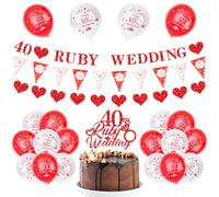 Set di decorazioni per feste per 40° anniversario di matrimonio, 40 palloncini Buby Ballons, striscione nuziale, topper per torta per 40° anniversario, bandiera triangolare, forniture per feste