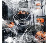 Set di decorazioni per Halloween con ragnatela da 100 g, estensibile, con 30 ragni artificiali, ideale per giardino, casa, pista fantasma e feste horror.