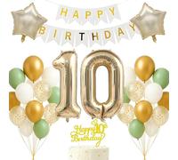 Set di decorazioni per il 10° compleanno oro chiaro bianco salvia verde tema buon compleanno banner palloncino decorazione sfondo fotografico per ragazzi ragazze bambini che girano 10 anni 10 età 10