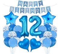 Set di decorazioni per il 12° compleanno a tema blu, striscione di buon compleanno, bandierine a palloncino decorazione sfondo fotografico per ragazzi ragazze adolescenti forniture per feste