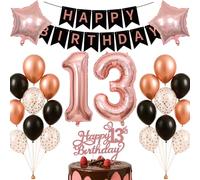 Set di decorazioni per il 13° compleanno oro rosa a tema nero Happy Birthday Banner Balloon Decor Photo Sfondo per ragazzi ragazze bambini che girano 13 anni 13 anni ufficiale adolescente forniture