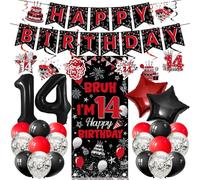 Set di decorazioni per il 14° compleanno per ragazzi, set di forniture per feste rosso e nero, include striscione "BRUH I'M 14", palloncini, stelle filanti, 30 pezzi, perfette per feste adolescenti