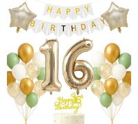 Set di decorazioni per il 16° compleanno oro chiaro bianco salvia verde tema buon compleanno banner palloncino decorazione sfondo fotografico per ragazzi ragazze bambini che girano 16 anni 16 anni