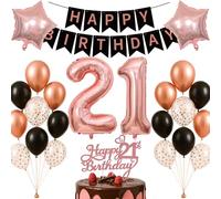 Set di decorazioni per il 21° compleanno oro rosa a tema nero banner di buon compleanno palloncino decorazione sfondo fotografico per donne uomini adulti compiendo 21 anni 21 anni forniture per feste