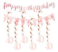 Set di decorazioni per il 40° compleanno da donna in oro rosa - Happy 40th Birthday Ghirlande, striscioni e spirali - Decorazione di compleanno 40 anni donna festa