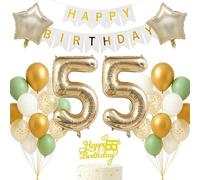 Set di decorazioni per il 55° compleanno oro chiaro bianco salvia verde tema buon compleanno banner palloncino decorazione sfondo fotografico per donne uomini adulti compiendo 55 anni 55 anni