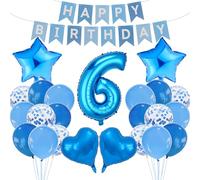 Set di decorazioni per il 6° compleanno a tema blu, striscione di buon compleanno, bandierine a palloncino decorazione sfondo fotografico per ragazzi ragazze bambini forniture per feste celebrazioni