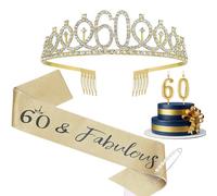 Set di decorazioni per il 60° compleanno, fascia e corona di compleanno con candela numero 60, decorazione di compleanno per donne e 60° compleanno