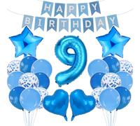 Set di decorazioni per il 9° compleanno a tema blu, striscione di buon compleanno, bandierine a palloncino decorazione sfondo fotografico per ragazzi ragazze bambini forniture per feste celebrazioni