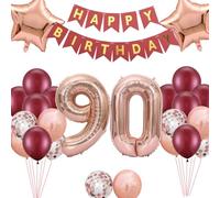 Set di decorazioni per il 90° compleanno, in oro rosa bordeaux, palloncini per 90° compleanno, festone con numero 90 palloncini coriandoli per donne 90 anni anniversario festa