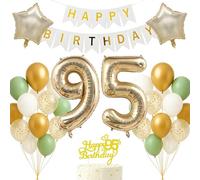 Set di decorazioni per il 95° compleanno oro chiaro bianco salvia verde tema buon compleanno banner palloncino decorazione sfondo fotografico per donne uomini adulti che girano 95 anni 95 forniture