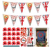 Set di decorazioni per il giorno della memoria Lest We Forget Bunting 5 m, adesivi con papavero 4 fogli, fiori di papavero artificiali in seta con stelo, 16 pezzi, bandiera impermeabile a doppio lato