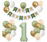 Set di decorazioni per il primo compleanno, colore verde salvia con numero 1 e striscione di buon compleanno, per feste di compleanno per bambini di 1 anno
