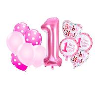 Set di decorazioni per il primo compleanno, per bambina, con scritta "Happy Bday", articoli decorativi per il primo compleanno, lucidi e luccicanti, riutilizzabili, set di palloncini in lamina per