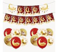 Set di decorazioni per la casa, bandierine per Eid Mubarak e 12 palloncini decorativi per Ramadan Mubarak, decorazioni per la casa, decorazioni per feste islamiche musulmane Ramadan Kareem