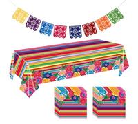 Set di decorazioni per la tavola messicana per feste - Include tovaglia colorata, striscione riutilizzabile Papel Picado e 20 tovaglioli usa e getta - Giorno dei morti, Cinco de Mayo e forniture a