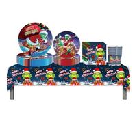 Set di decorazioni per la tavola per feste di Natale, 65 pezzi, set di stoviglie usa e getta con tovaglia di plastica, piatti di carta, tovaglioli e bicchieri, per feste di Natale, decorazioni per la