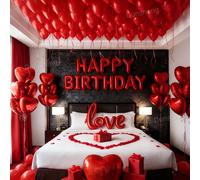 Set di decorazioni per palloncini per il compleanno felice, 66 pezzi, include petali di fiori artificiali rossi, palloncini a forma di cuore rosso da 18", palloncini di lattice rossi da 10", adatto pe