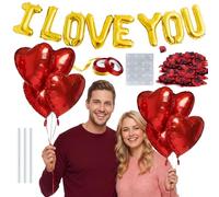 Set di decorazioni per San Valentino con palloncini dorati I Love You, 14 palloncini a cuore rosso e 500 petali di rosa finti, set di decorazioni romantiche per San Valentino, anniversario o festa di
