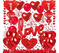Set di decorazioni per San Valentino, palloncini I Love You e palloncini a cuore rosso con petali di rosa finti per San Valentino, feste, matrimoni, anniversari, fidanzamenti