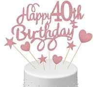 Set di decorazioni per torta di 40 anni, decorazioni per torte di buon 40esimo compleanno con stelle a cuore Cupcake Cake Topper Picks Decorazione di torte glitterate perIntelligente e attraente.