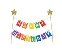 Set di decorazioni per torta di compleanno, mini striscione di buon compleanno, decorazioni per torte arcobaleno, con 2 cannucce a stella con timbro oro, decorazioni per torte per feste per ragazzi e