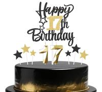 Set di decorazioni per torta per 17° compleanno, decorazioni per 17° compleanno per ragazzo, candela dorata numero 17 per torta, candela dorata con stella nera, topper per cupcake per ragazze e