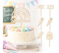 Set di decorazioni per torta per l'inizio della scuola, in legno, 7 pezzi, con sacchetto di zucchero, ABC 123, matita colorata, decorazione per torta per l'inizio della scuola, per ragazzi e ragazze