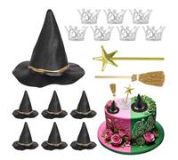 Set di decorazioni per torte a forma di strega, mago e Halloween, con mini cappelli da strega, corone da principessa, bacchetta magica, scopa, topper per cupcake, decorazioni per feste di compleanno e