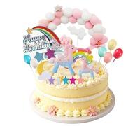 Set di decorazioni per torte a forma di unicorno, per il compleanno dei bambini, con topper per torte, macaron, arcobaleno, nuvole e palloncini, decorazione colorata di compleanno per ragazze e