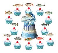 Set di decorazioni per torte a tema pesce marino, oceano e mare, realistiche, con un sacco di accessori per feste a tema Fis, include decorazioni per torte di buon compleanno per ragazzi, bambini