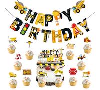 Set di decorazioni per torte di compleanno con veicoli ingegneristici, 14 pezzi di decorazioni per torte di compleanno a tema escavatore di buon compleanno, decorazioni di compleanno per ragazzi