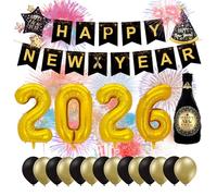 Set di decorazioni XXL per Capodanno 2026 - Happy New Year - Decorazione per Capodanno - con palloncini, stelle filanti, palloncini in lattice, coriandoli ecc. come decorazione per Capodanno (set