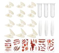Set di denti da vampiro per Halloween, 12 paia con colla e tatuaggi, denti realistici in resina, accessori per costume da vampiro, decorazione per feste horror e palcoscenico,